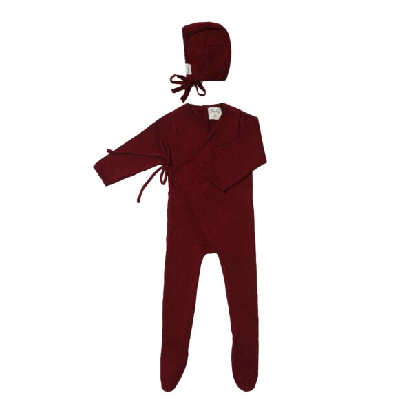 אוברול בורדו סריג עלים  + כובע | בנטי