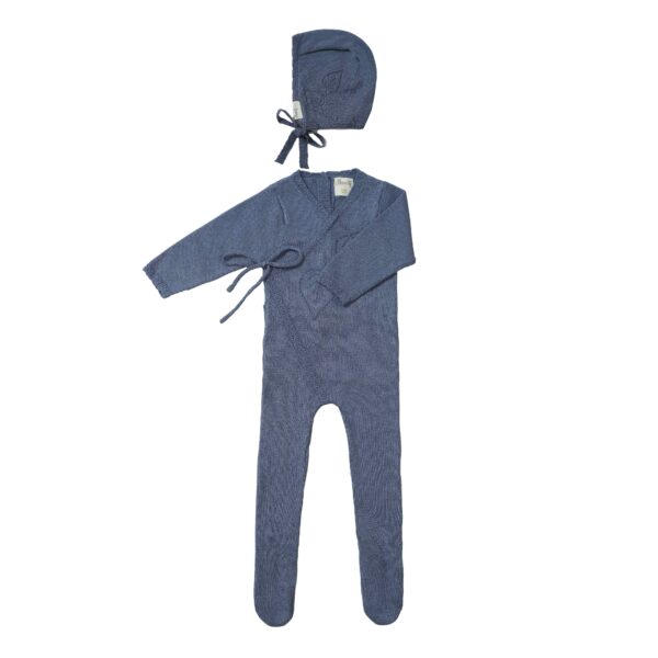 אוברול כחול סריג עלים  + כובע | בנטי