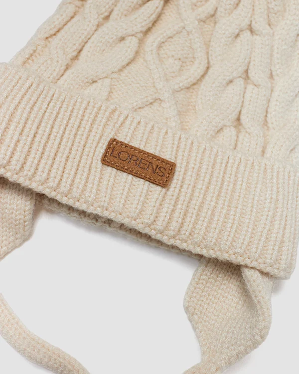 3-3-00014-2 כובע סריג פונפון - שמנת | לורנס