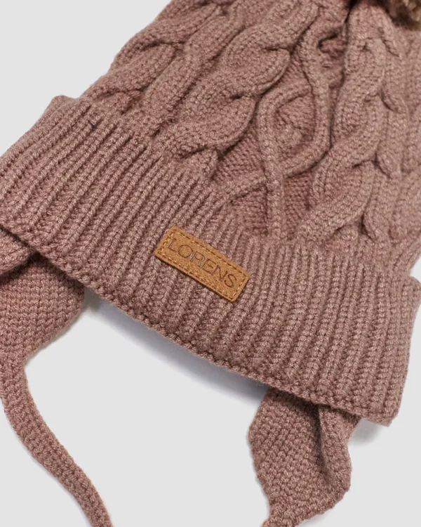 3-3-00015-5 כובע סריג פונפון - מוקה | לורנס