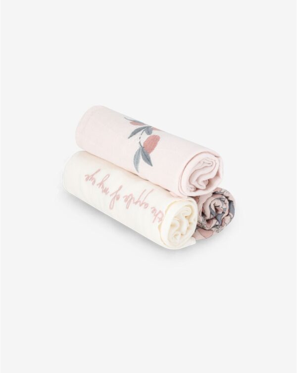 שלישיית חיתולי טטרה רקומים - ורוד בהיר | מיננה